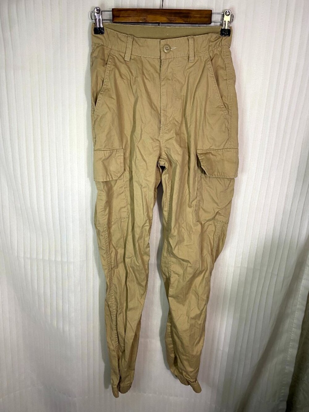Free Assembly XS Khaki Cargo Jogger Pants Elastic Waist Tapered Utility